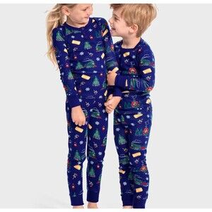 Gymboree Pajamas Kids Sz 14 Pjs Gymmies Blue Christmas Train Polar Express Boys